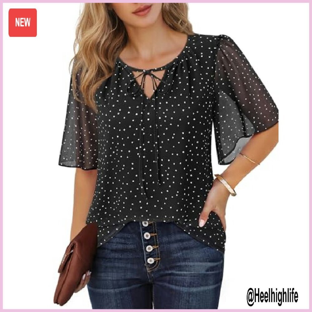Chiffon Bell Sleeve Blouse Business Casual Top Office Wear - Picture 2 of 6